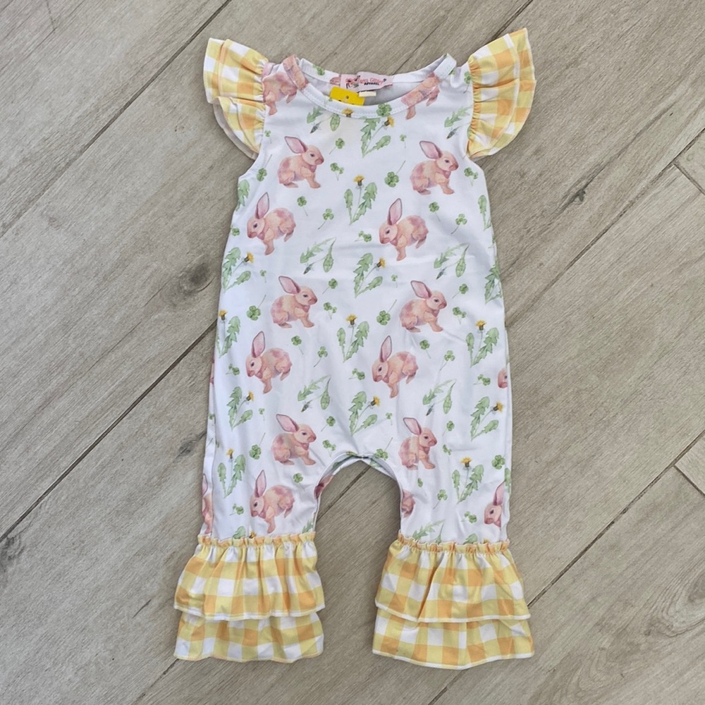 Bunny and gingham print romper